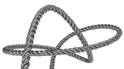 Tangled steel cable with black patina isolated on white background. 3D rendered image. © Vitaly