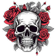 Skull with Roses PNG, Transparent Background. Generative AI