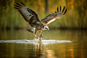 Fototapeta na wymiar An amazing picture of an osprey or sea hawk trying to hunt