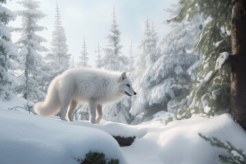 Arctic Fox Prowling in the Snowy Forest photorealism made