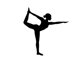 Obraz na płótnie Canvas A silhouette of beautiful girl doing yoga sport stretching in black color on white background for webs, apps, cards, banners vector 
