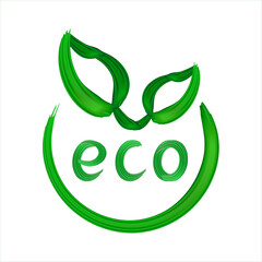 Eco Friendly Icon. Organic natural food label. Label concept for stickers, sale banner, cards, advertisement. Green energy icon. Vector sketch illustration on white background. 