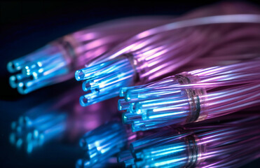 a close view of some fiber optic cables