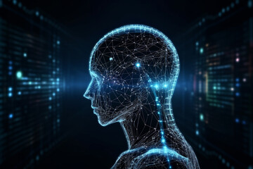 Artificial intelligence concept of big data or cyber security. Face of cyber mind. Ai Generative