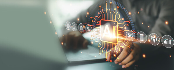 AI Artificial Intelligence technology digital for business industry analysis learning and communication system or automation robotic programming and futuristic concepts.