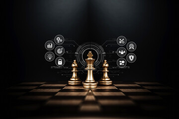 King chess pieces stand win with teamwork concept of team player or business team and leadership...