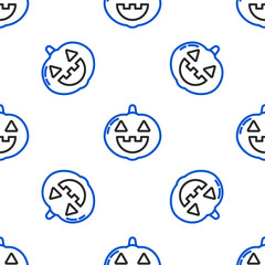 Line Pumpkin icon isolated seamless pattern on white background. Happy Halloween party. Colorful outline concept. Vector