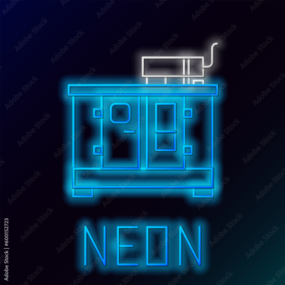 Wall mural Glowing neon line Diesel power generator icon isolated on black background. Industrial and home immovable power generator. Colorful outline concept. Vector