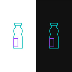 Line Drinking yogurt in bottle icon isolated on white and black background. Colorful outline concept. Vector
