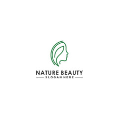 natural beauty logo with leaves that become hair that reflects nature