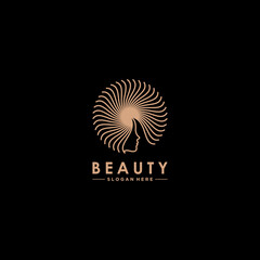 beauty logo with beautiful face and thick hair