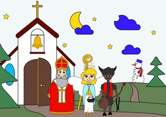 Obraz na płótnie Canvas children's coloring books - devil, angel and Santa Claus