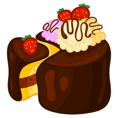 Single hand drawn cake. Vector illustration clip art. Cute element for greeting cards, posters, stickers and seasonal design. Isolated on white background.