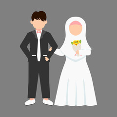 Muslim wedding couple character. Bride and groom in cartoon style, faceless character.