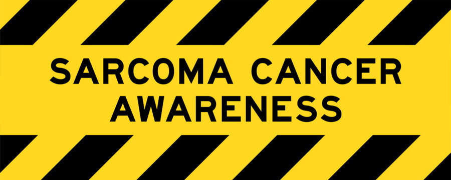 Yellow and black color with line striped label banner with word sarcoma cancer awareness