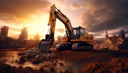 Excavator at construction site