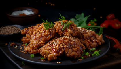 Fototapeta premium Craving something deliciously unique? Our Korean fried chicken is a taste sensation you won't forget!