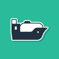 Blue Oil tanker ship icon isolated on green background. Vector