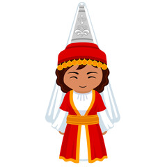 Woman in Lebanon national costume. Female cartoon character in traditional lebanese ethnic clothes. Flat isolated illustration. 
