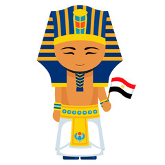 Man in national costume. Male cartoon character in traditional ethnic clothes holding flag. Flat isolated illustration.