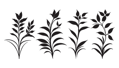 Beautiful Small Plants Silhouette Vector, Plants Vector, Plant silhouette set