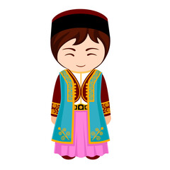 Woman in Montenegro national costume. Female cartoon character in montenegrin traditional ethnic clothes. Flat isolated illustration.