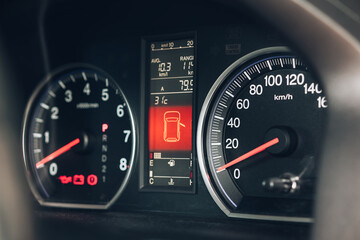 close up modern car dashboard. Car dashboard. Checking the system when starting the engine.
