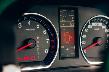 Fototapeta premium close up modern car dashboard. Car dashboard. Checking the system when starting the engine. 