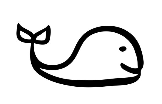 Cute cartoon whale hand painted with ink brush stroke. Png clipart isolated on transparent background