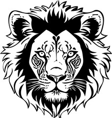 lion head vector black colour white background, illustration of a lion svg, Mascot logo