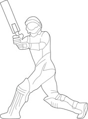 Cricket Player Line Art Vector Illustration