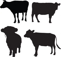Fototapeta premium Cow Silhouette Vector Animals, Silhouette Animals, Cow Silhouette,