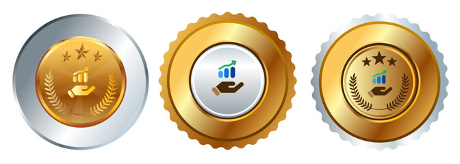 Hand with chart symbol of marketing sales business gold medal competition championship prize best winner contest award