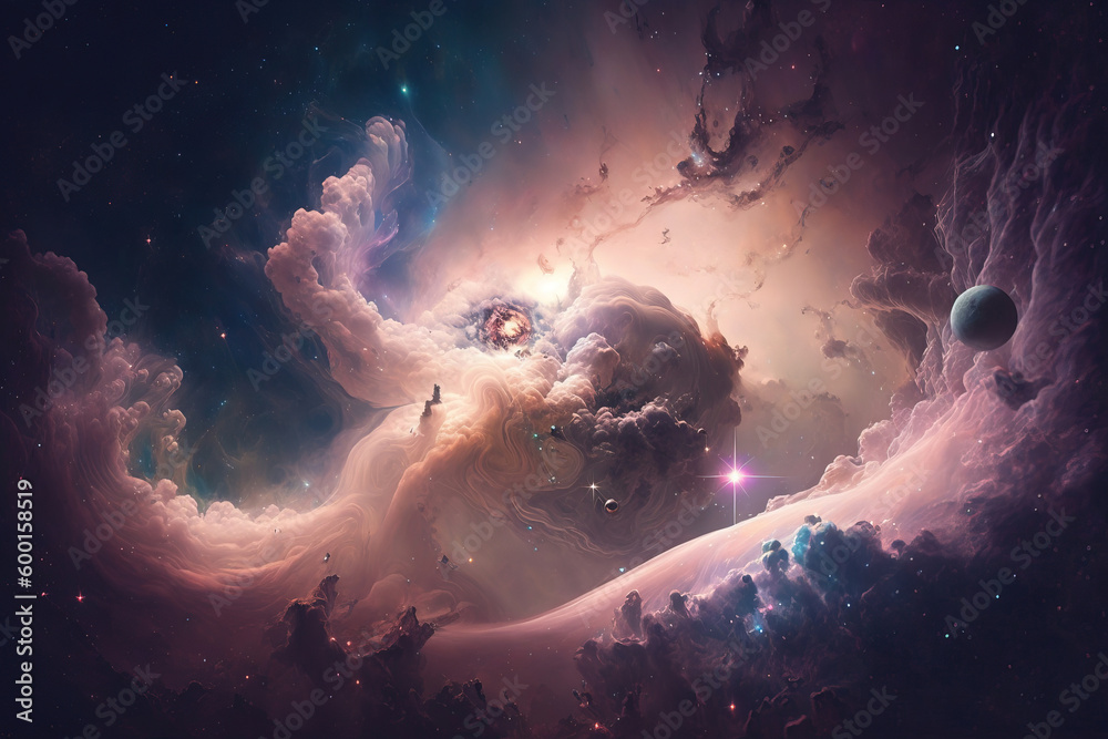 Canvas Prints pink nebula with stars. fantasy galaxy generative ai background