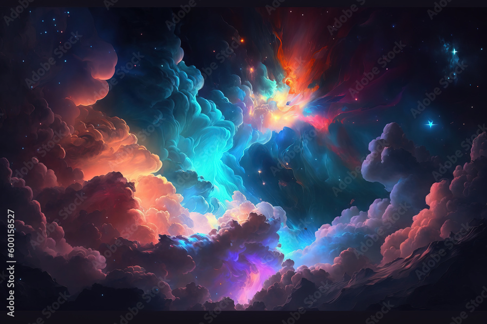 Canvas Prints colorful nebula with stars. fantasy galaxy generative ai background