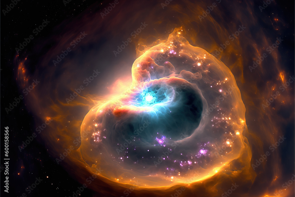 Wall mural glowing nebula with stars. fantasy galaxy generative ai background