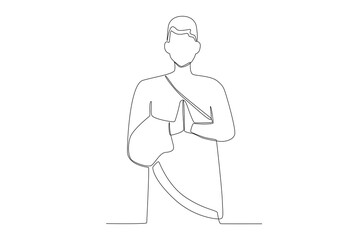 Fototapeta premium A pilgrim performing hajj. Hajj pilgrims one-line drawing