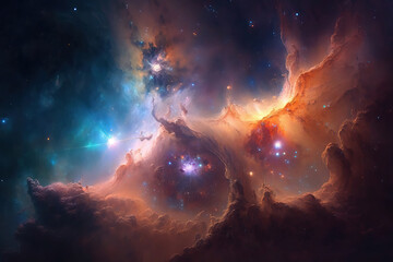 Fototapeta premium Colorful nebula with stars. Fantasy galaxy generative AI background