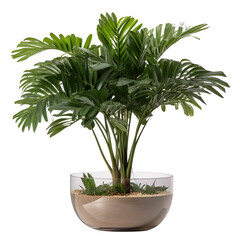 modern house plant with white and clear acrylic pot on a transparent background, Generative Ai