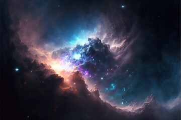 Fototapeta na wymiar Glowing nebula with stars. Fantasy galaxy generative AI background