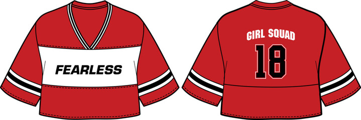 Women Loos fit crop top t-shirt design flat sketch Illustration, Fashionable Casual Over size t shirt Short sleeve crop top suitable for girls and Ladies for training kit for sports activity.