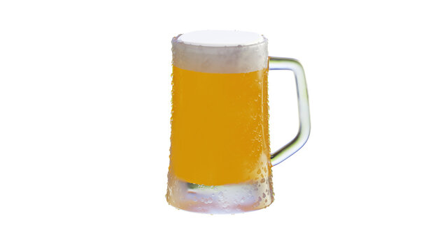 mug of cold beer with water drops 3D rendering