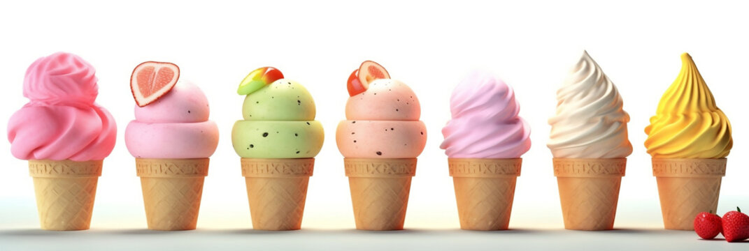 Isolated flavored ice creams, generative ai