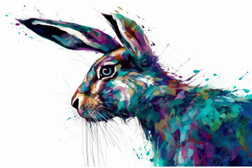 Illustration of a rabbit in watercolor and violet shades of paint Generative AI