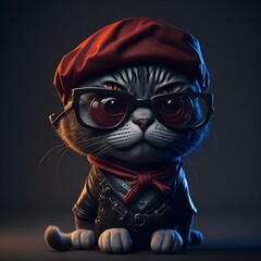Fototapeta premium Cat wearing glasses and hat illustration
