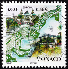 Postage stamp Monaco 1999 Park in Fontvielle, Casino and Cliffs