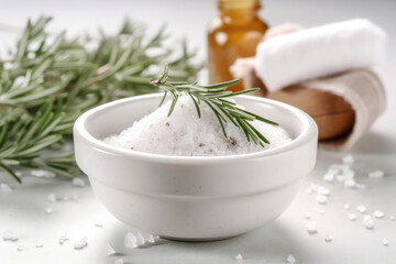 Obraz na płótnie Canvas spa skin care product rosemary salt skin scrub in white bowl