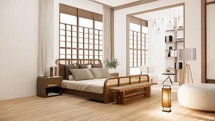 Minimalist wabi sabi interior mock up design, room muji sytle. 3D rendering.