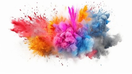 A vibrant powder explosion on a clean white background created with Generative AI technology
