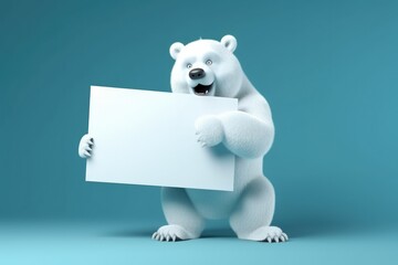 Bear and white paper with space to write, notice concept, blue background, digital illustration. Generative AI